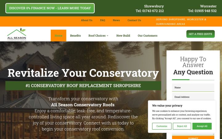 Screenshot of allseasonconservatoryroofs.co.uk
