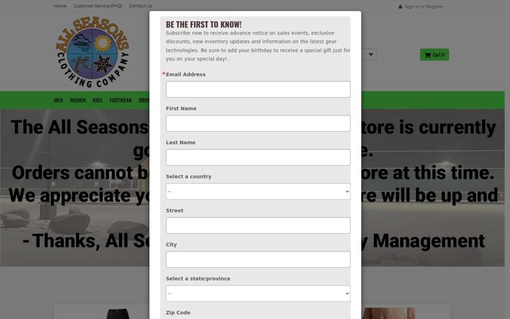 Screenshot of allseasonsclothingcompany.com