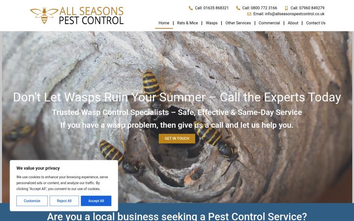 Screenshot of allseasonspestcontrol.co.uk