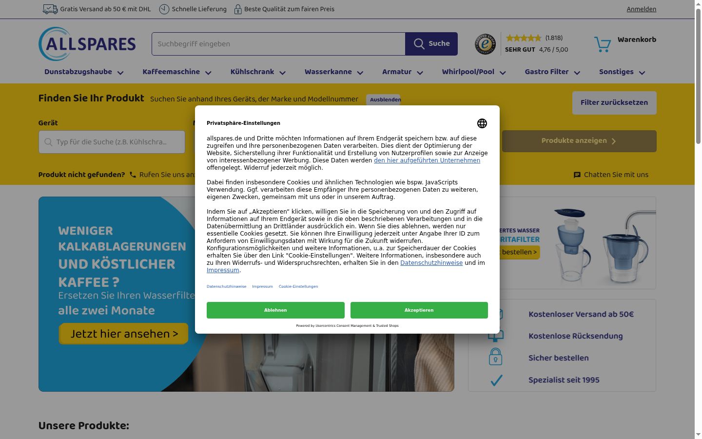 Snimka zaslona bannera za privolu prikazanog prije bilo kakve interakcije