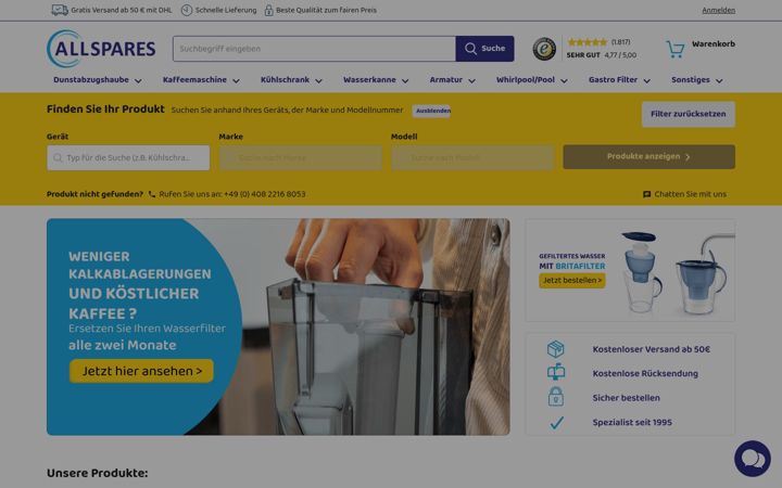 Screenshot van allspares.de