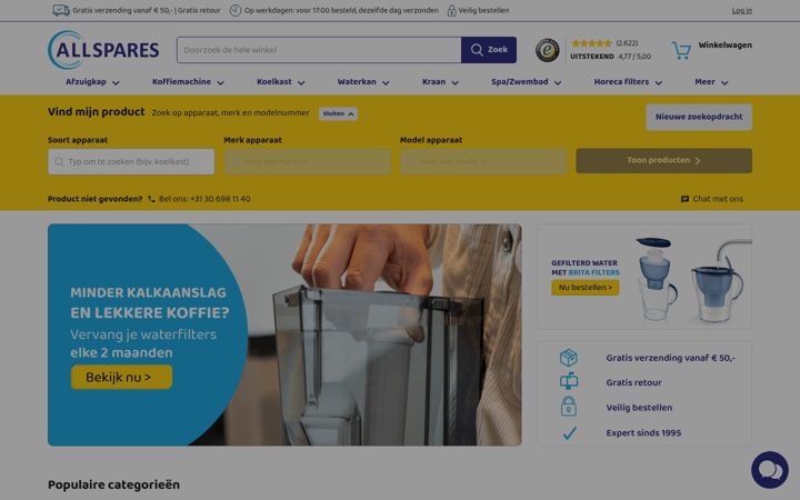 Snímek obrazovky allspares.nl