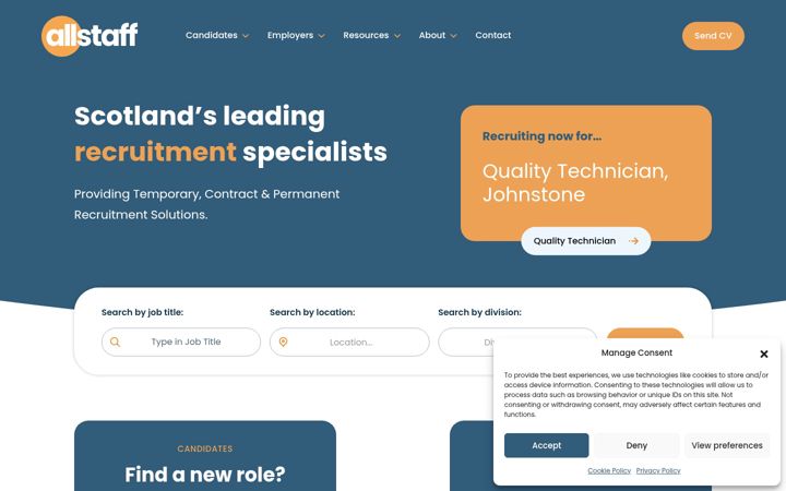 Skärmbild av allstaff.co.uk