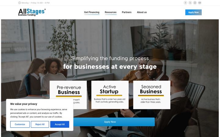 Screenshot of allstagesfunding.com