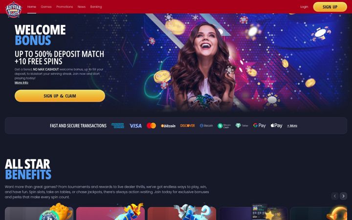 Kuvakaappaus sivustosta allstarslots.com