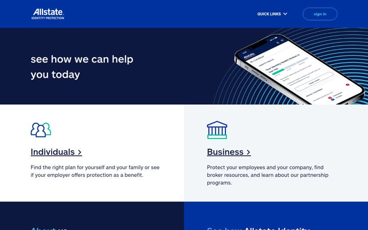 Екранна снимка на allstateidentityprotection.com