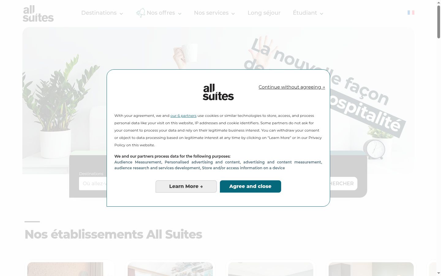 Screenshot del banner di consenso mostrato prima di qualsiasi interazione