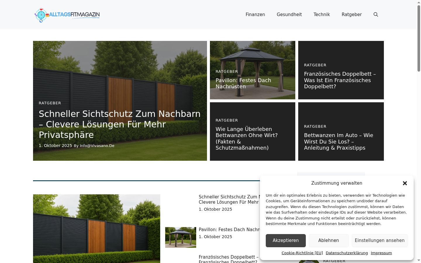Screenshot des Einwilligungsbanners vor jeglicher Interaktion