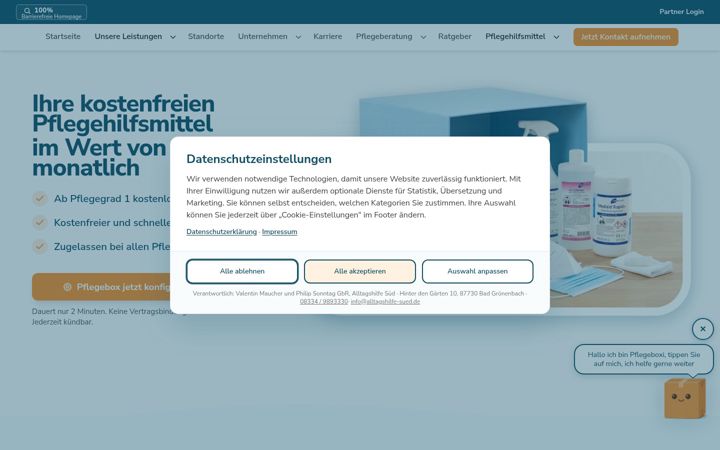 Snímek obrazovky alltagshilfe-pflegebox.de