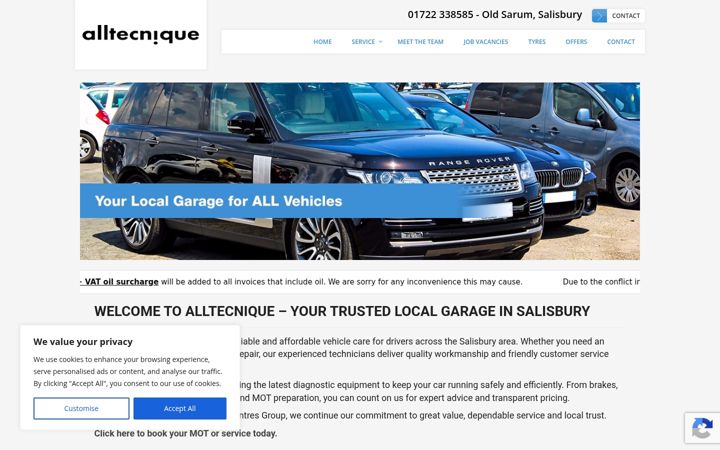 Kuvakaappaus sivustosta alltecnique.co.uk