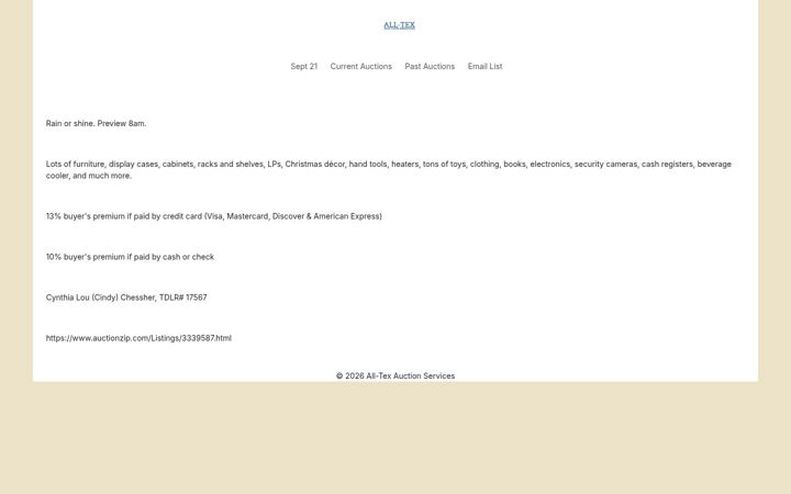 Kuvakaappaus sivustosta alltexauctions.com