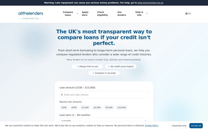 Screenshot of allthelenders.org.uk