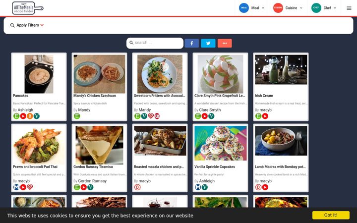Screenshot of allthemeals.com