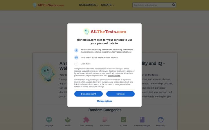 Screenshot of allthetests.com