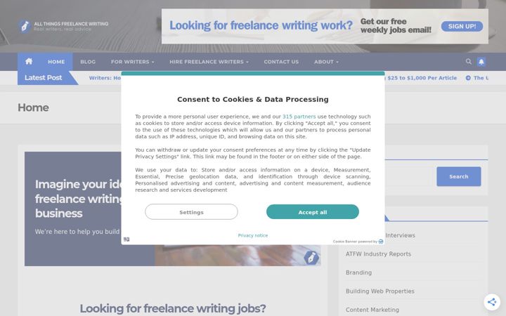 Screenshot ta' allthingsfreelancewriting.com