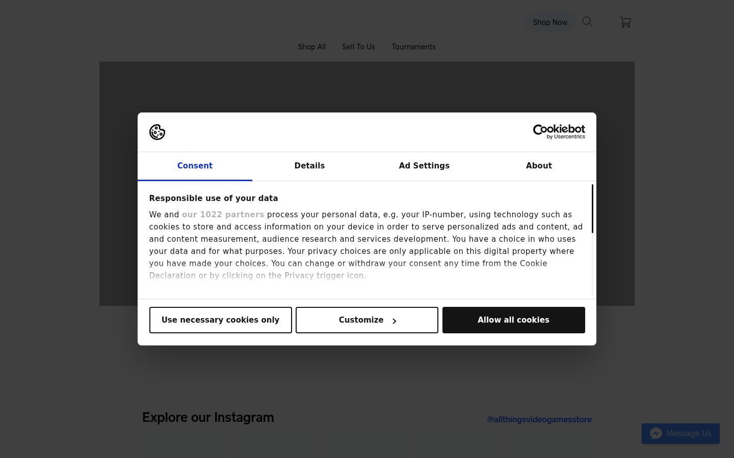 Screenshot del banner di consenso mostrato prima di qualsiasi interazione