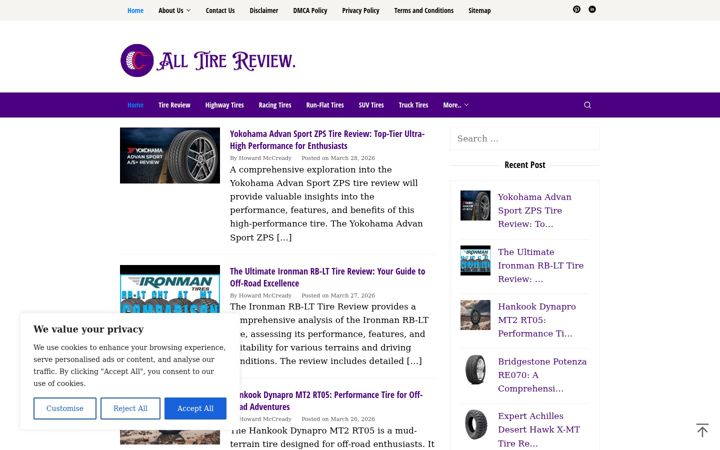 Screenshot of alltirereview.com