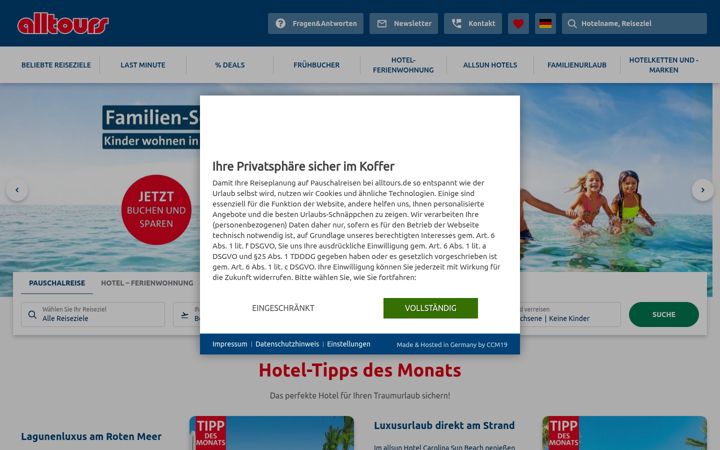 Screenshot of alltours.de