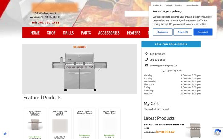 Screenshot of alltowngrills.com