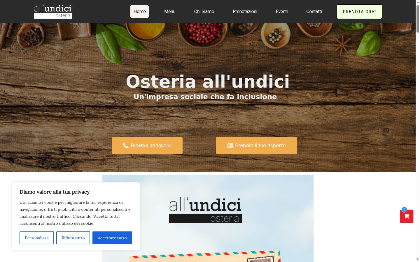 Screenshot del banner di consenso mostrato prima di qualsiasi interazione