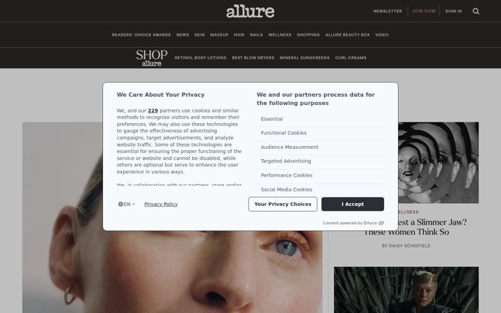 Skjámynd af allure.com
