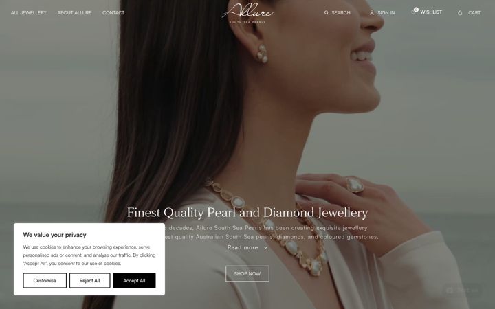 Screenshot of alluresouthseapearls.com.au