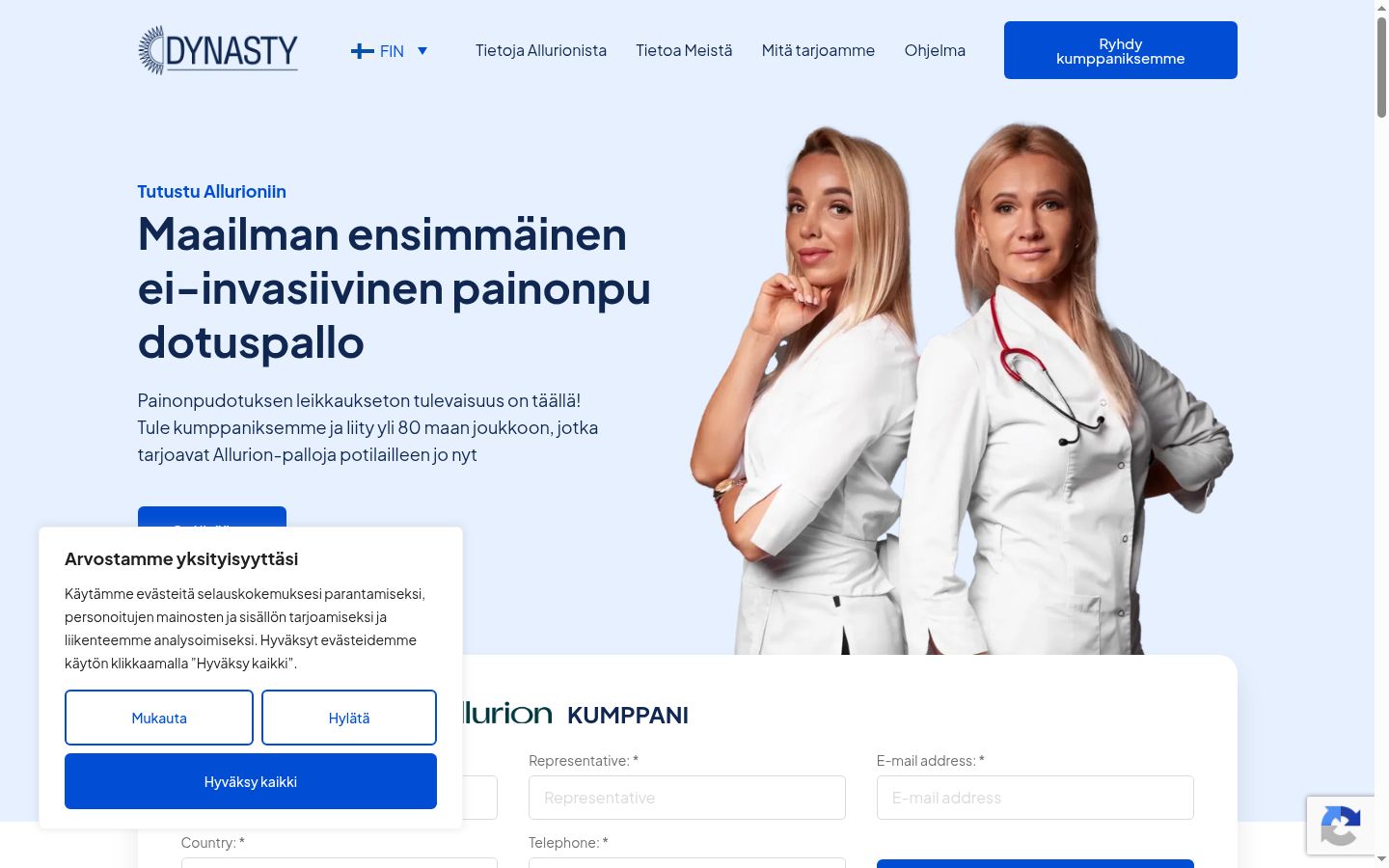 Kuvakaappaus suostumusbannerista, joka näytettiin ennen mitään vuorovaikutusta