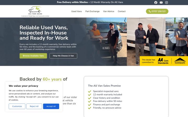 Kuvakaappaus sivustosta allvansales.co.uk
