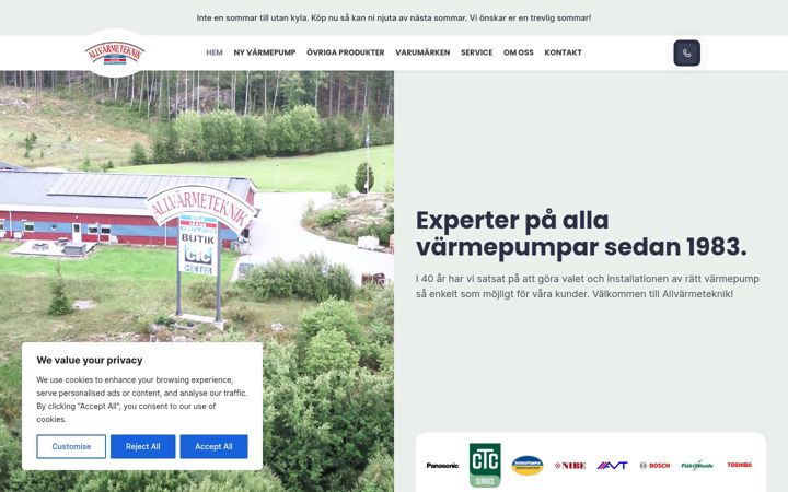 Kuvakaappaus sivustosta allvarmeteknik.se