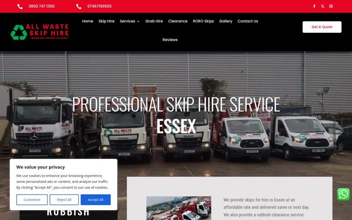 Screenshot of allwasteskiphireltd.co.uk
