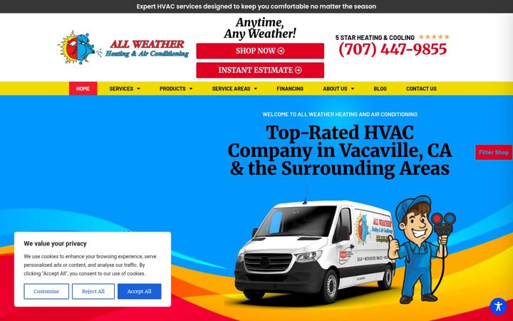 Screenshot of allweatherheatingandairconditioning.com