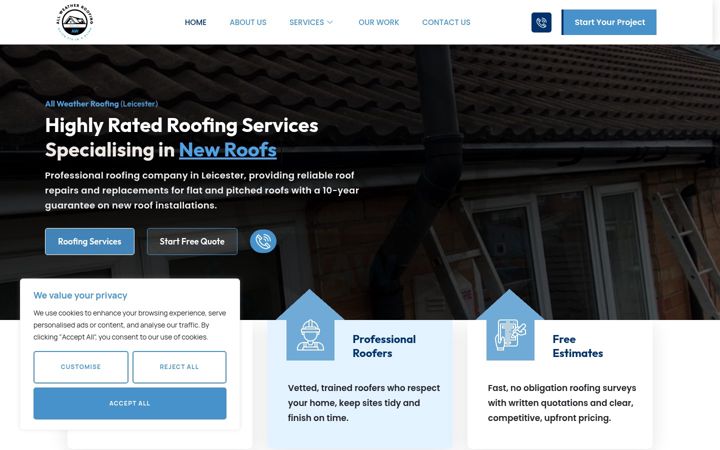Screenshot of allweatherroofingleics.co.uk