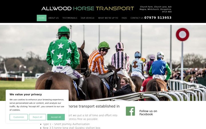 Screenshot of allwoodhorsetransport.co.uk