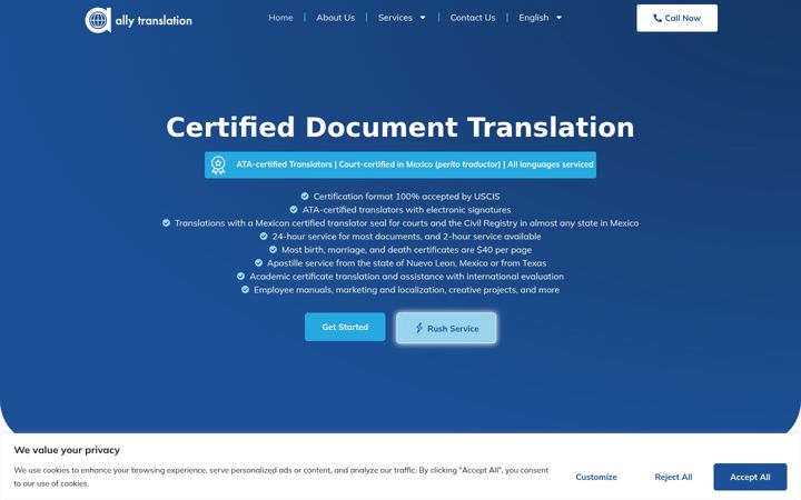 Screenshot of allytranslation.com