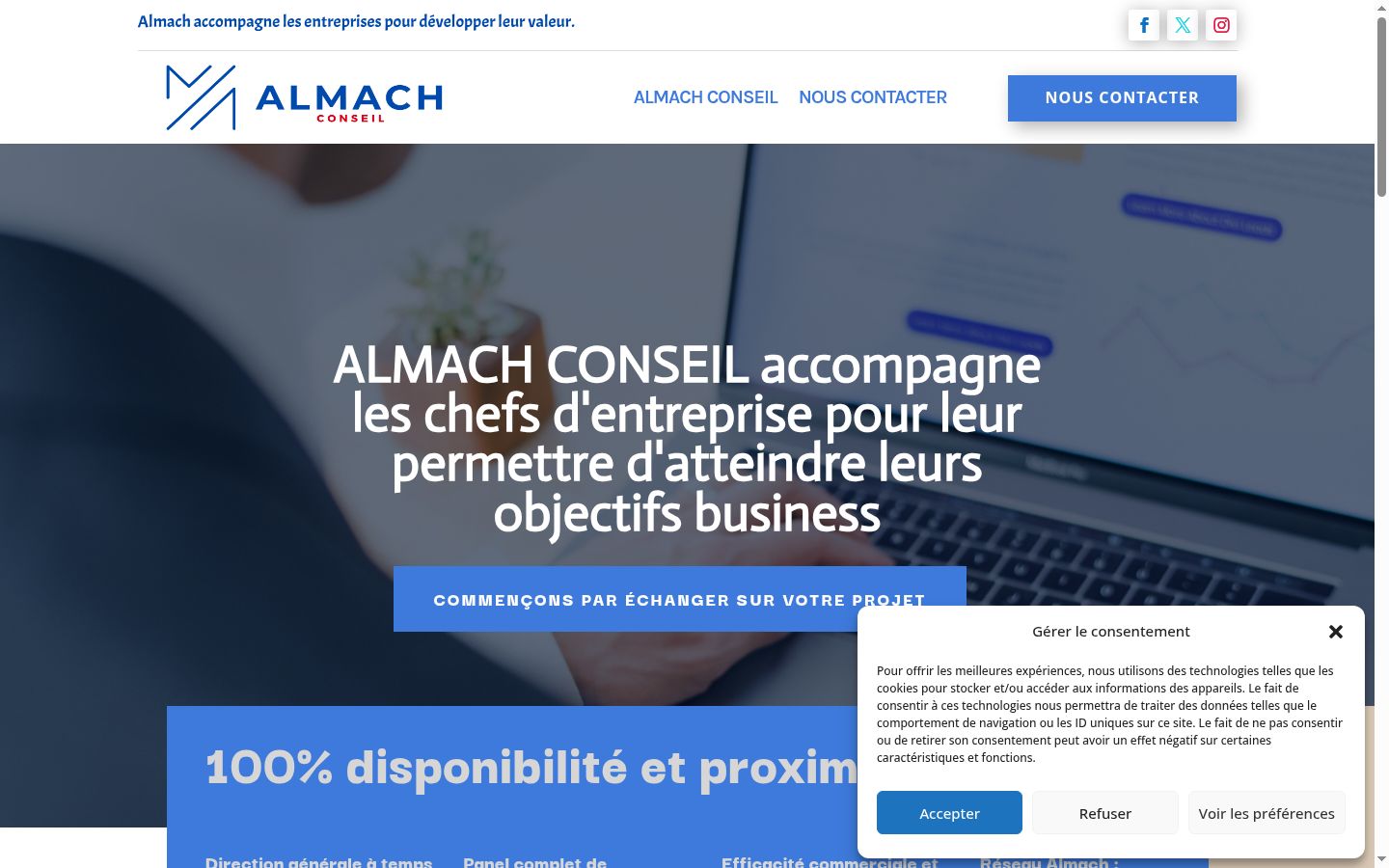Capture d'écran de la bannière de consentement affichée avant toute interaction