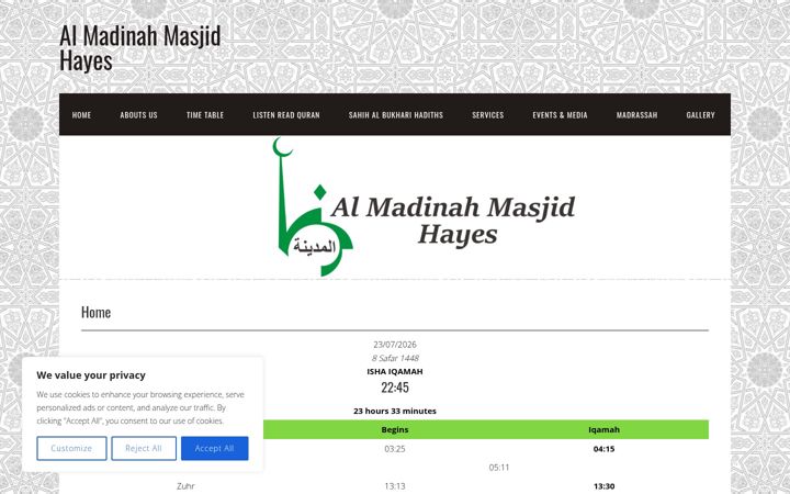 Screenshot of almadinahmasjid.co.uk