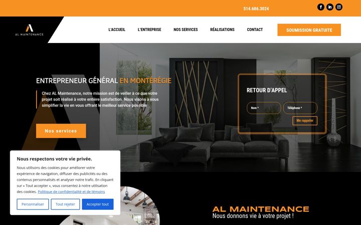 Screenshot of almaintenance.ca