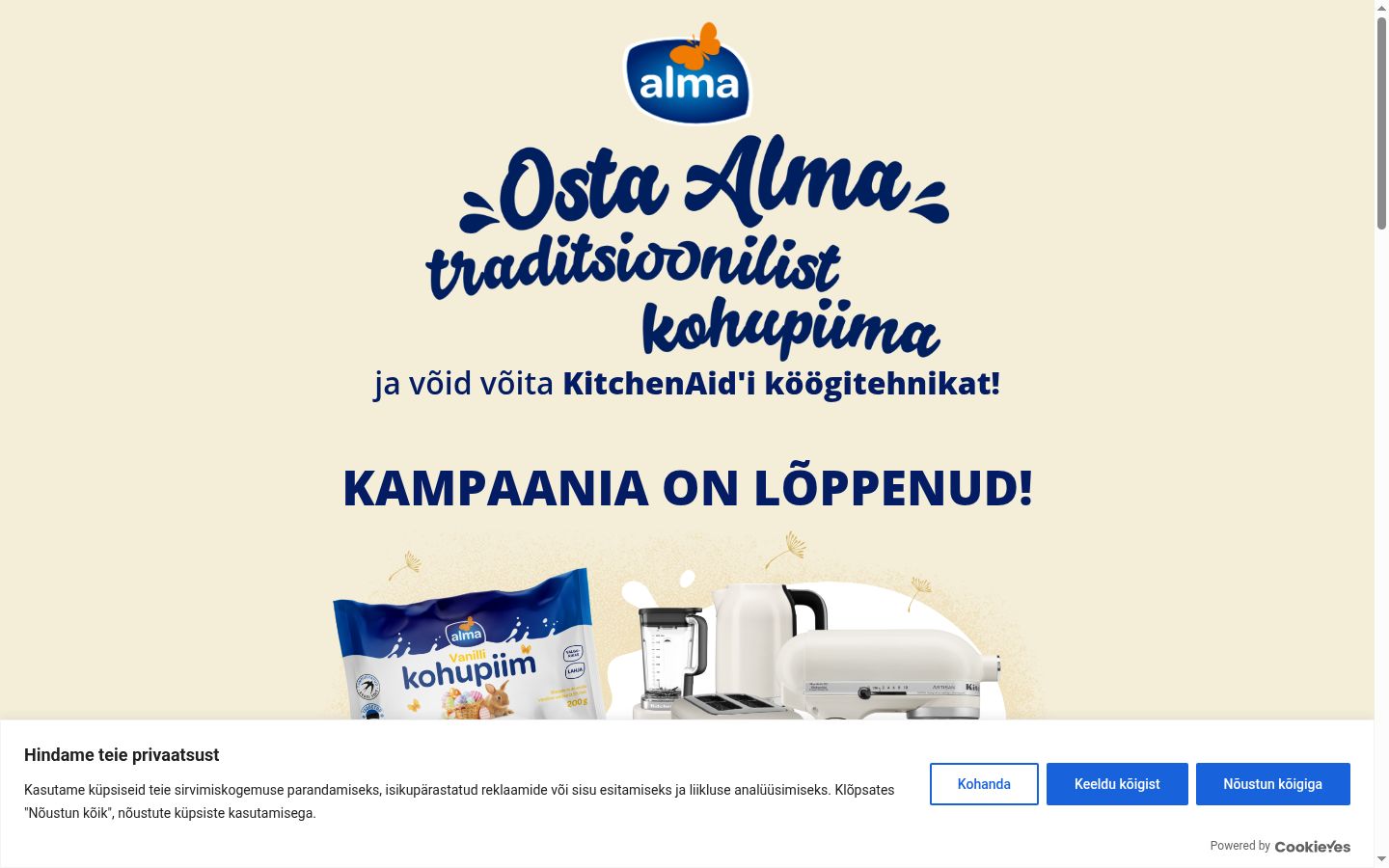 Posnetek zaslona pasice za privolitev, prikazane pred kakršno koli interakcijo