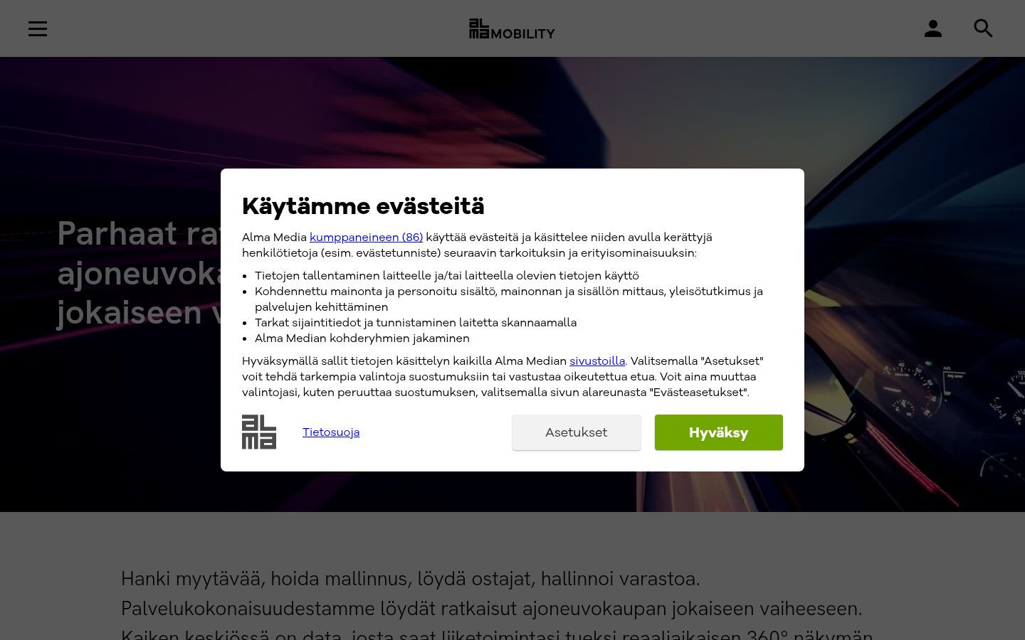 Snímka obrazovky banera súhlasu zobrazeného pred akoukoľvek interakciou