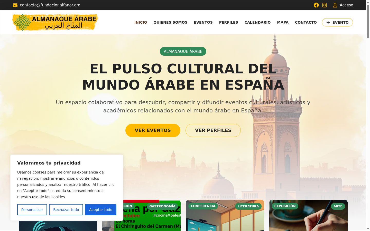 Captura de pantalla del banner de consentimiento mostrado antes de cualquier interacción
