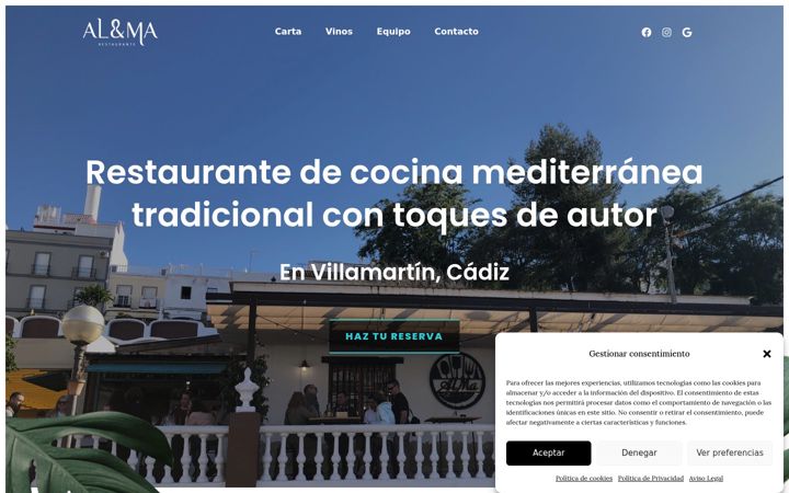 Screenshot of almarestaurantevillamartin.com