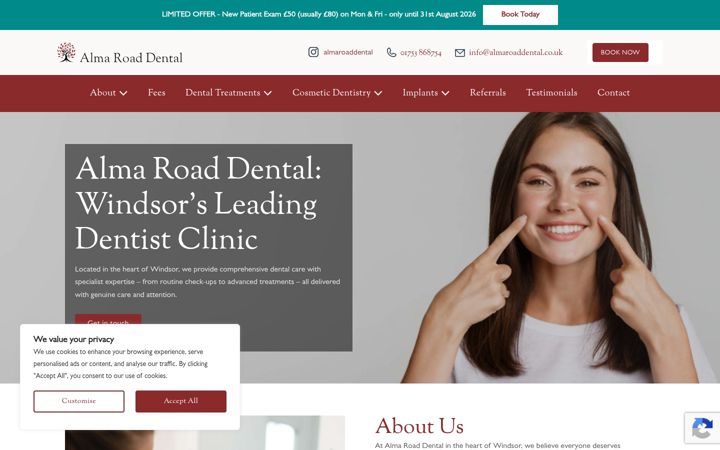 Screenshot of almaroaddental.co.uk