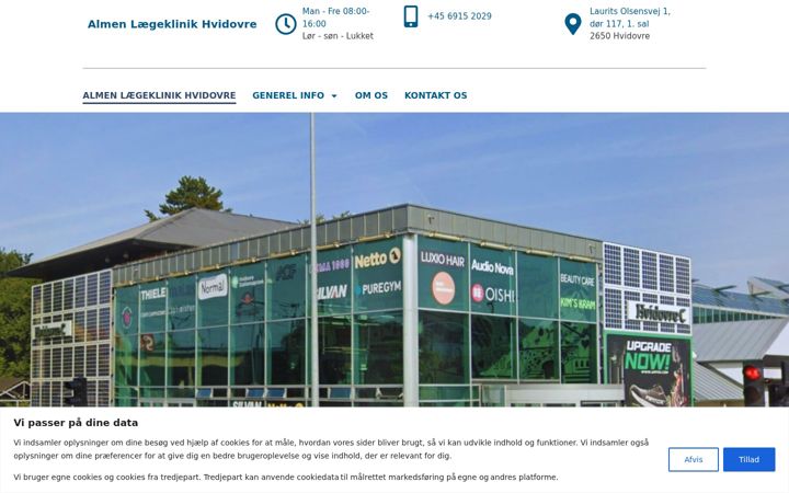 Screenshot of almenlaegeklinikhvidovre.dk