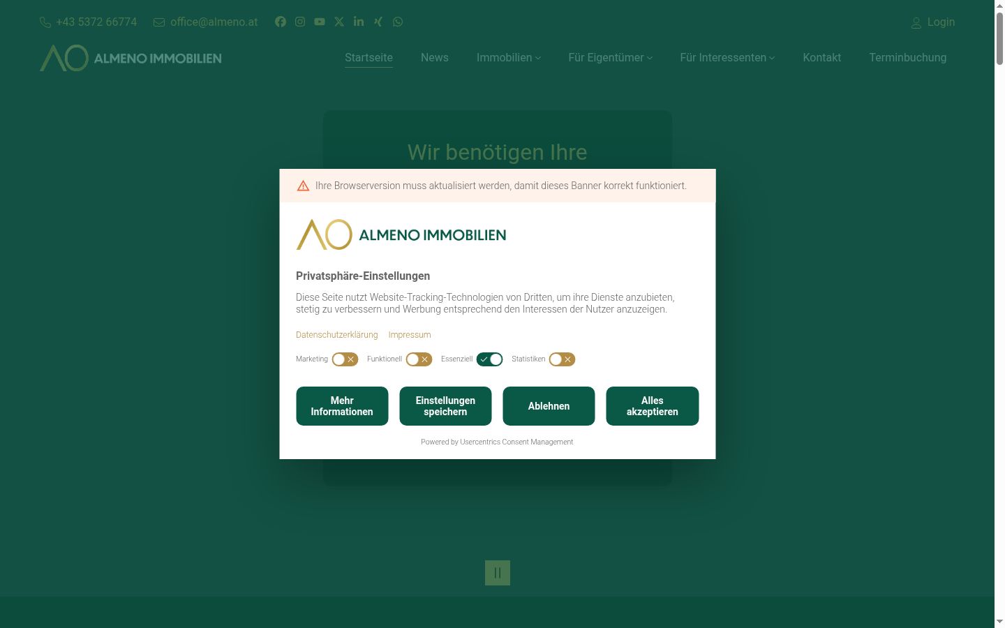 Screenshot of the consent banner shown before any interaction