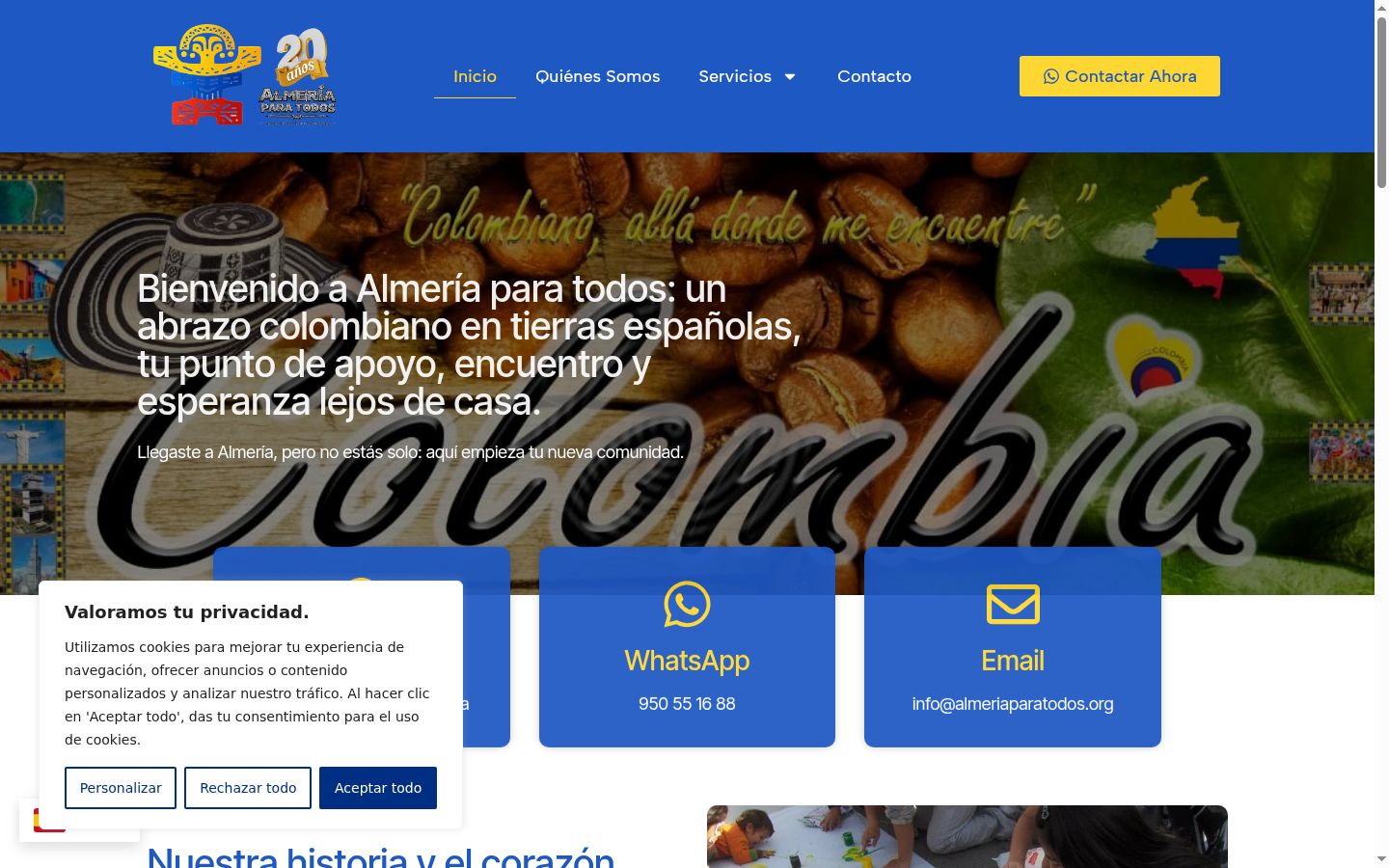 Captura de pantalla del banner de consentimiento mostrado antes de cualquier interacción