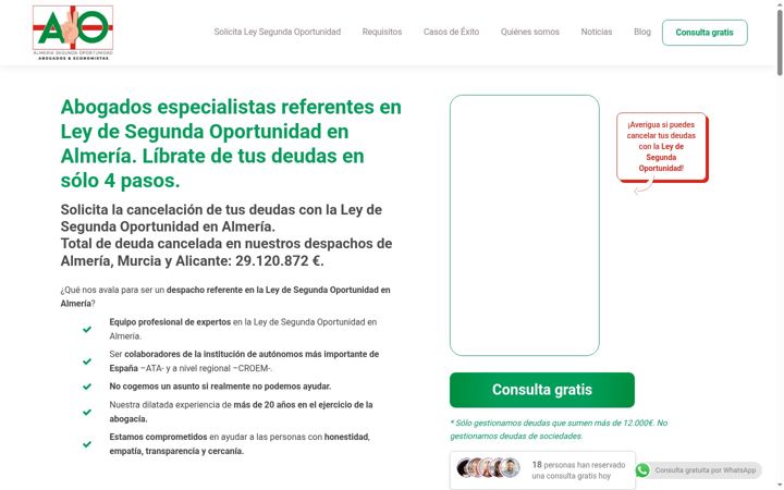 Screenshot stránky almeriasegundaoportunidad.es