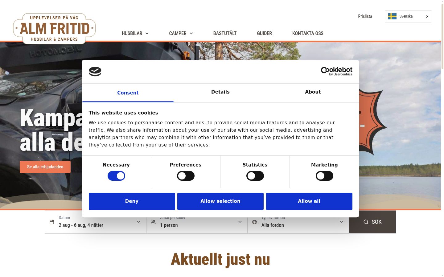 Skärmbild av samtyckesbannern som visades före någon interaktion