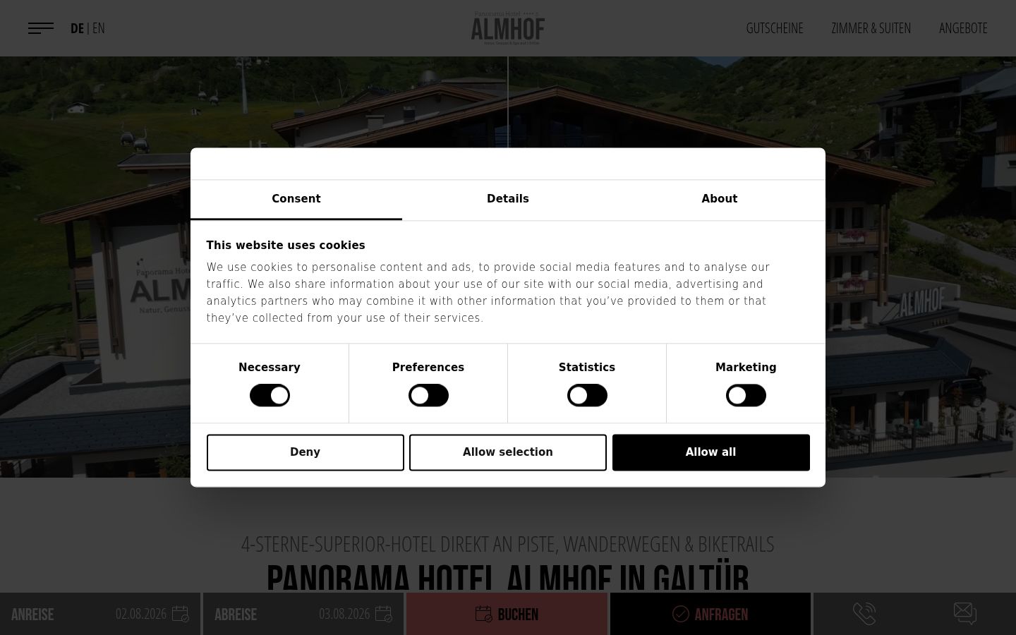 Screenshot of the consent banner shown before any interaction