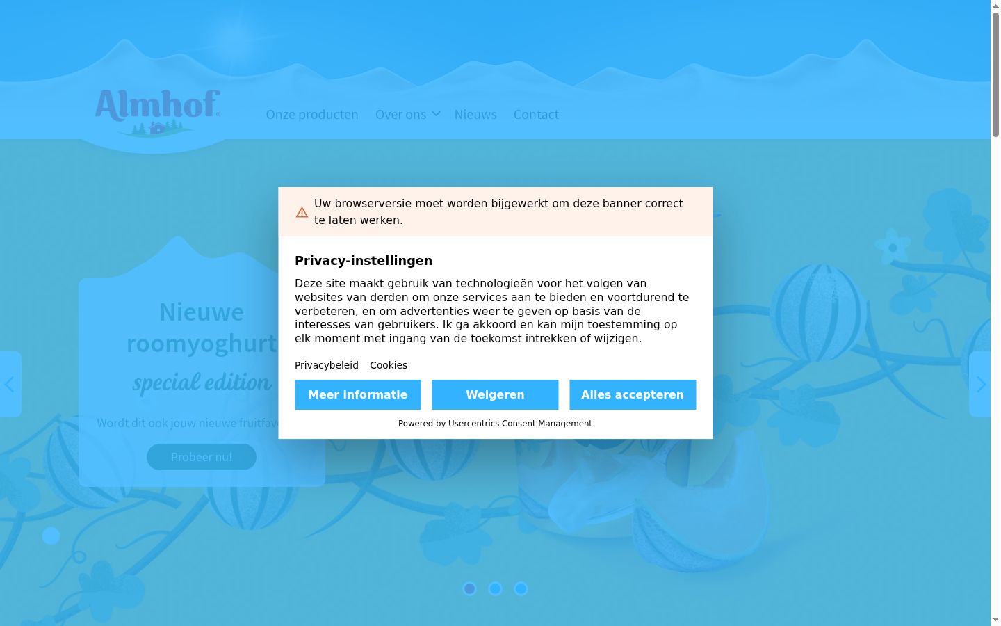Screenshot of the consent banner shown before any interaction