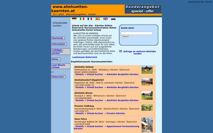 Captura de ecrã de almhuetten-kaernten.at